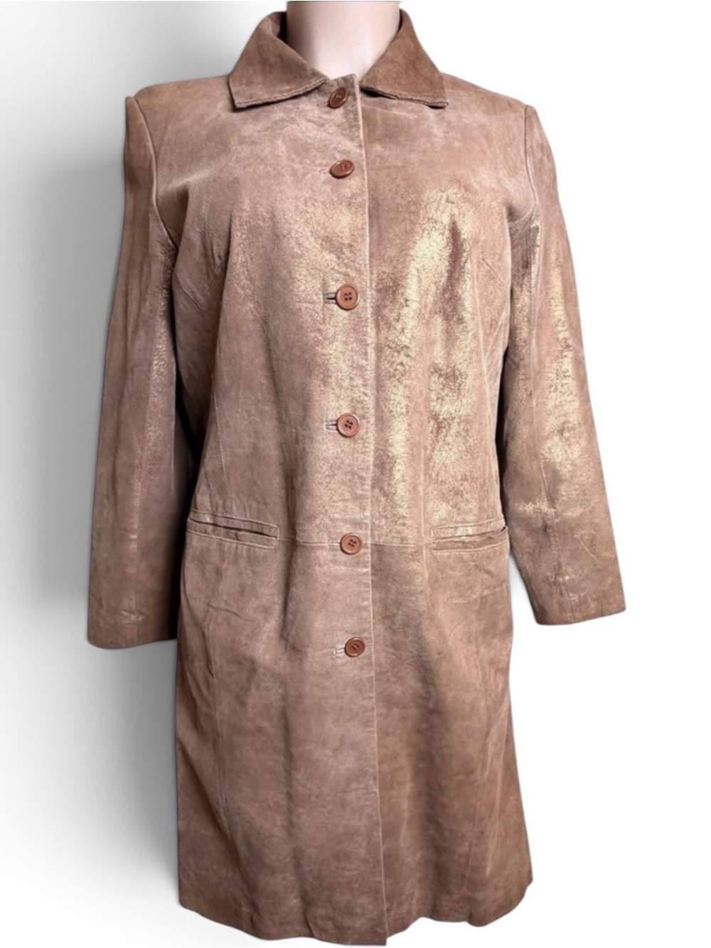 Newport News Y2K Metallic Leather Barn Coat Camel Tan Size 14i